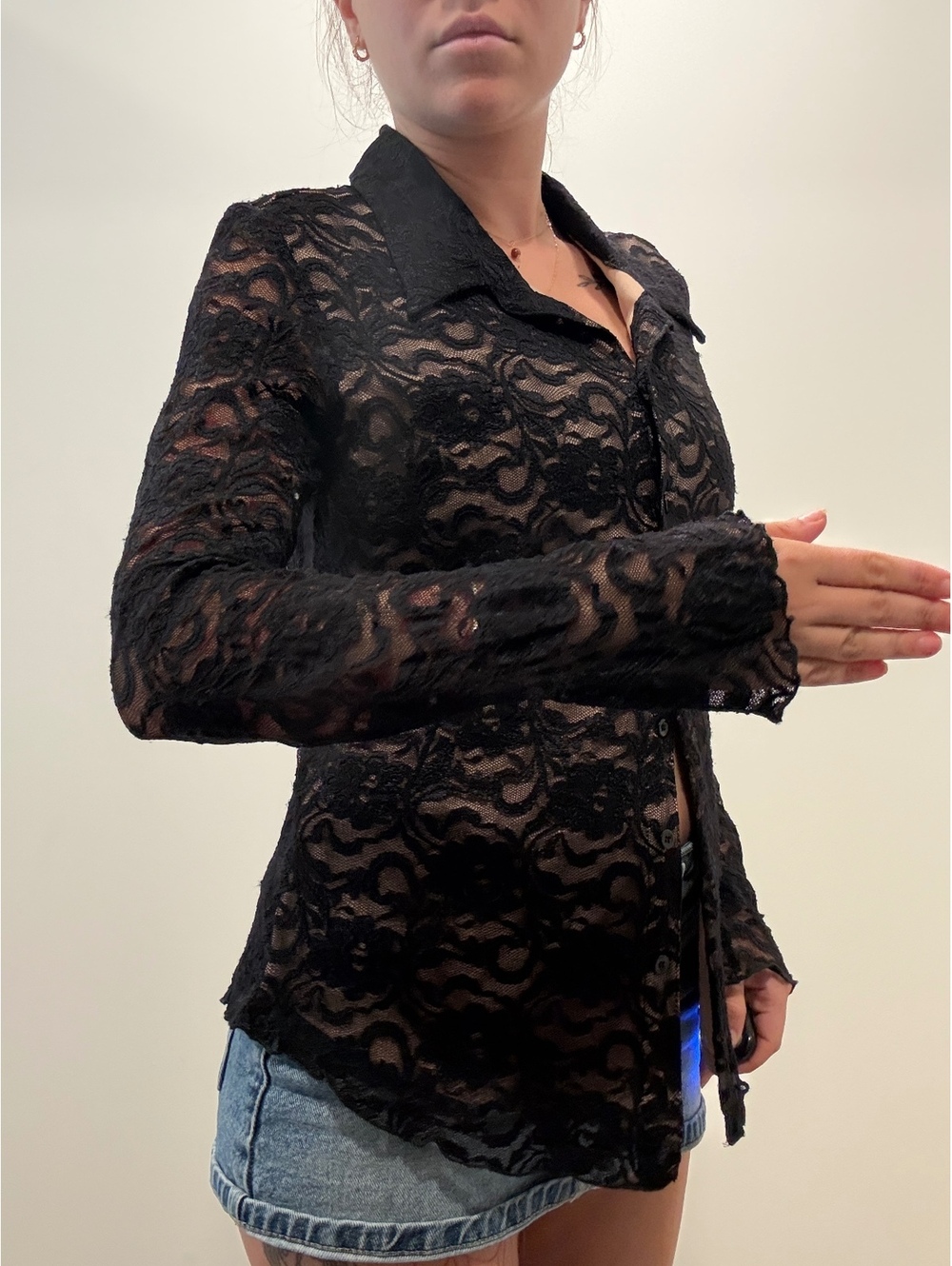 Wolford Black Floral Lace Button-Up Top - Picture 4 of 5